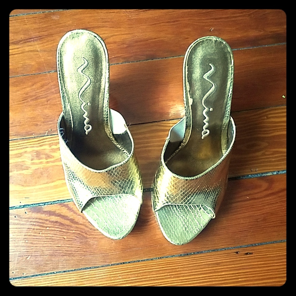 Nina Gold Slide Heels